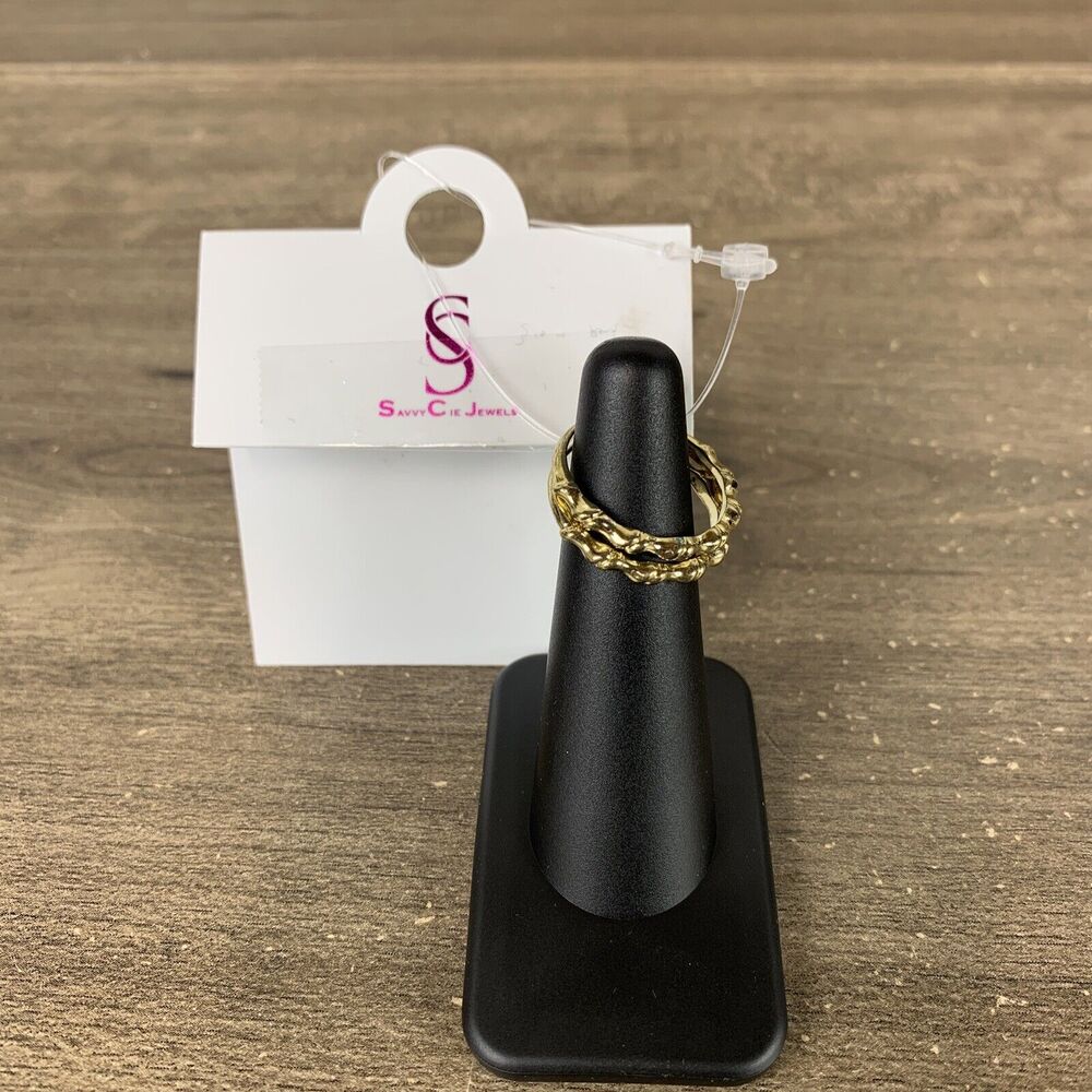 Savvy Cie Jewels Ring 2 Gold Plated Chain Finger Ring- Size 8
